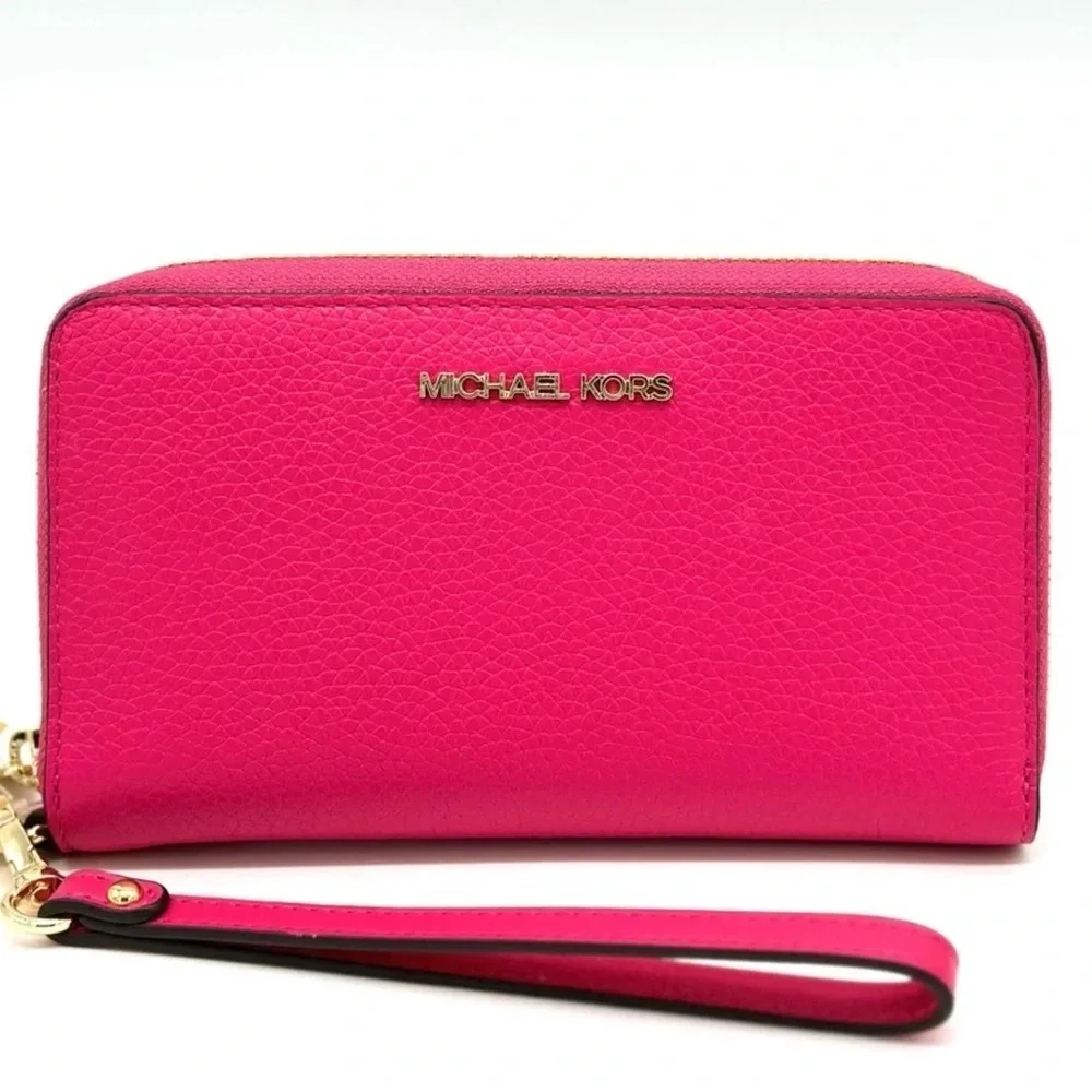 Michael Kors JST LG Flat MF Phone Case Wallet Electric Pink (NWT) - Picture 2 of 7